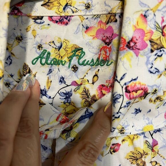 Alan Flusser Shirt Mens M Floral Cotton Colorful Long Sleeve Button Up Casual - Picture 4 of 7